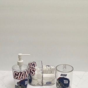 New York Giants inspired soap dispenser set/toothbrush holder/bathroom accessor…